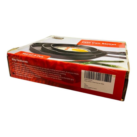 Utopia Kitchen PreSeasoned NonStick Cast Iron Skillet 3 Pc Set 6" 8” 10” Cabin - Picture 5 of 5